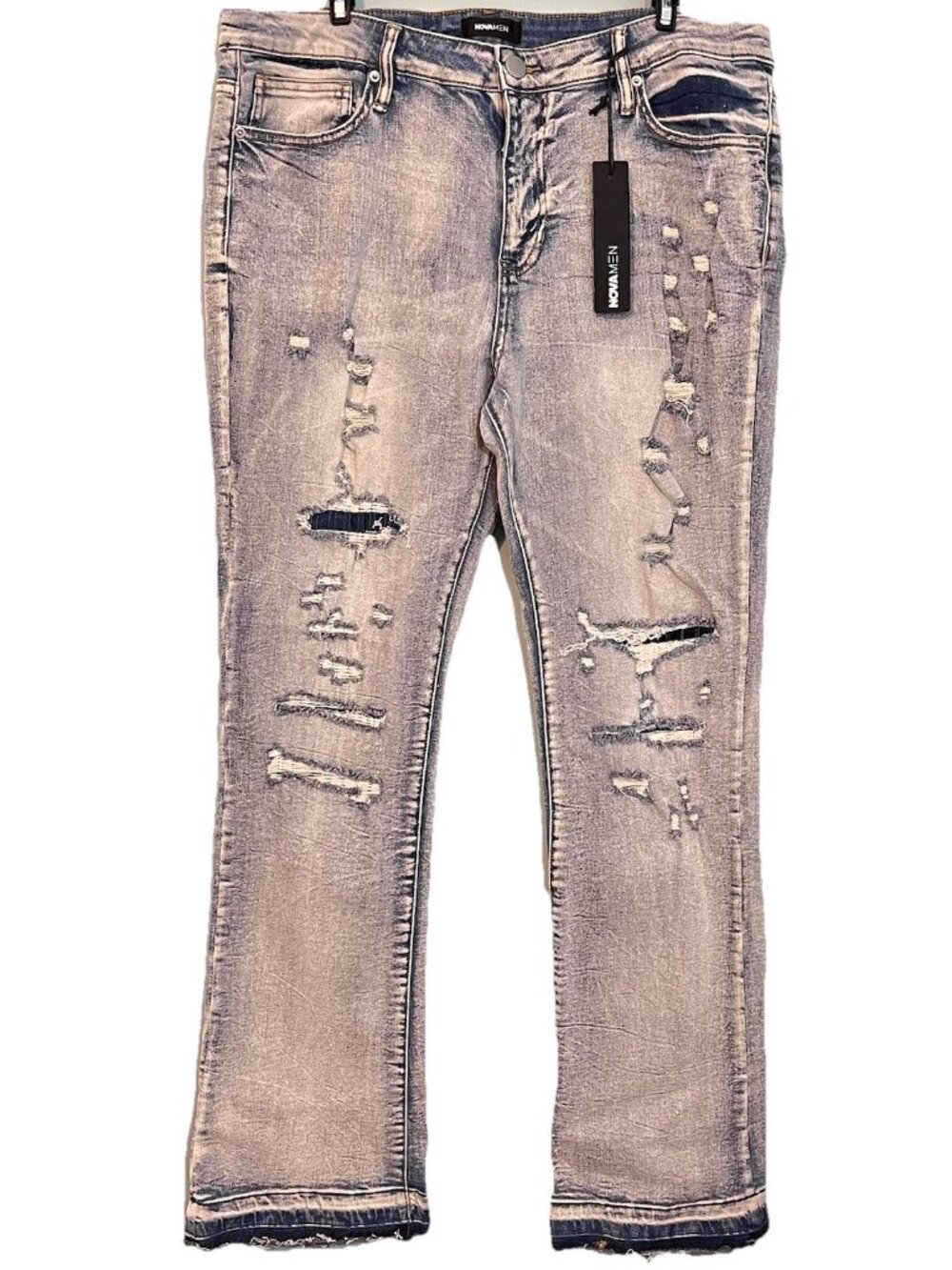 Nwt Nova Men Distressed Jeans Light Wash Pockets Zip Button Preppy Sz 34